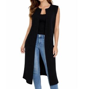 Cocogio cardigan duster sweater open front black long sleeveless Merino wool MD